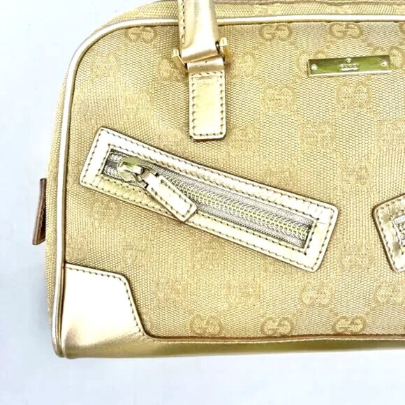 SALE! Vintage Gucci Princy GG Logo Gold Bowler Boston Bag Satchel Canvas Leather - Picture 12 of 16